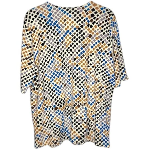 Liverpool Lapis Snake Top Short Sleeve V-Neck Knit Top - Blue/Brown/Gold - XL - Picture 5 of 9